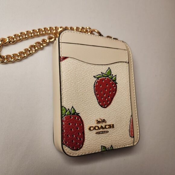 NWT COACH CAR32 STRAWBERRY PRINT ID BADGE Zip Card WALLET - Picture 3 of 7
